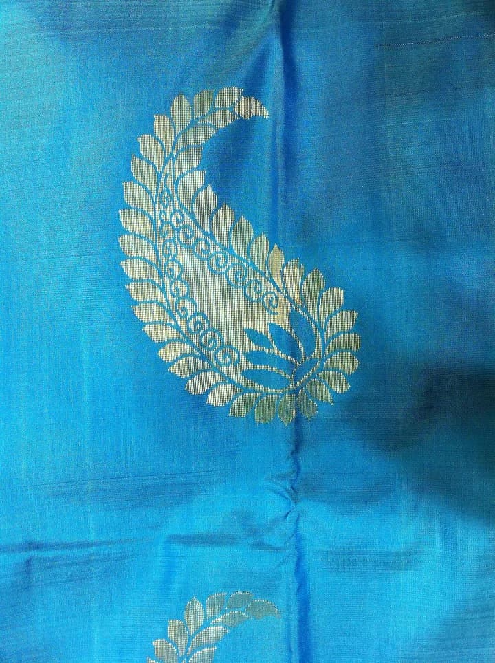 Blue silk dupatta with gold paisley